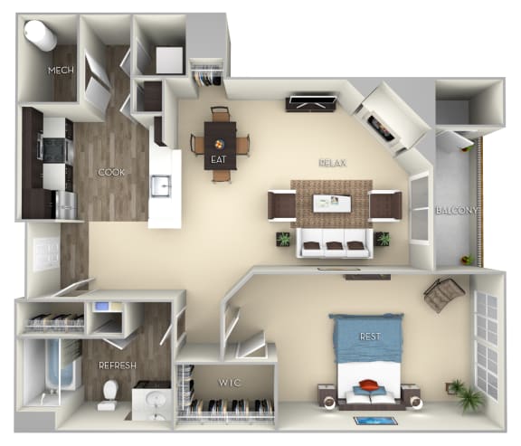 York Kensington Place 1 bedroom 1 bath furnished floor plan apartment in Woodbridge VA at Kensington Place, Woodbridge, VA