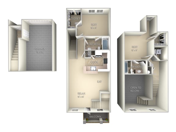 1415 SF Glades-Unfurnished 2 Bedroom 2 Bathroom Floor Plan at Northlake Park, Florida, 32827