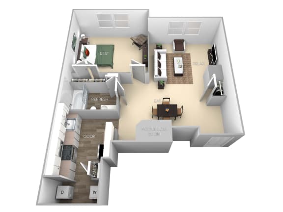 Floor Plan  Johnson I Barrington Park 1 bedroom 1 bath floor plan apartment at Barrington Park Apartments, Manassas, VA