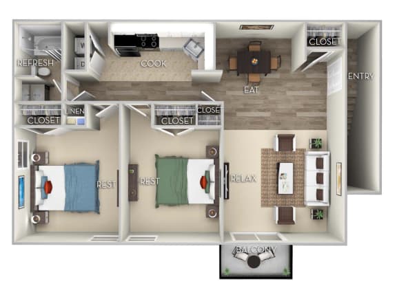 Lakes-Edge-Furnished-Two-Bedroom-One-Bath-Floor-Plan-in-Greensboro-NC Lakes-Edge-Furnished-Two-Bedroom-One-Bath-Floor-Plan-in-Greensboro-NC  at Lakes Edge Apartments, North Carolina