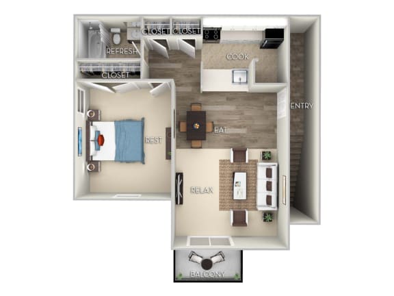 Floor Plan  Lakes-Edge-One-Bedroom-Furnished-One-Bath-Floor-Plan-in-Greensboro-NC &#xA0;at Lakes Edge Apartments, Greensboro, NC