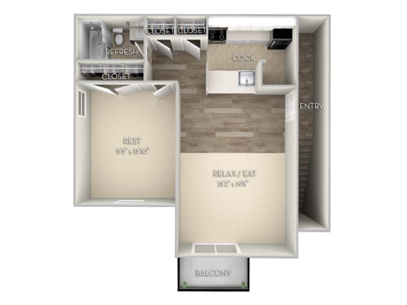 Lakes-Edge-One-Bedroom-Unfurnished-One-Bath-Floor-Plan &#xA0;at Lakes Edge Apartments, Greensboro, NC, 27409