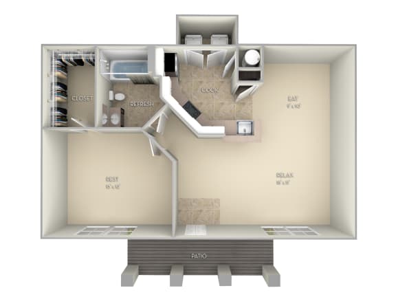 780 SF Madeira-Unfurnished 1 Bedroom 1 Bathroom Floor Plan at Northlake Park, Orlando, FL