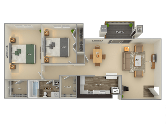 Two bed floorplan at Middletown Valley, Middletown, MD, 21769