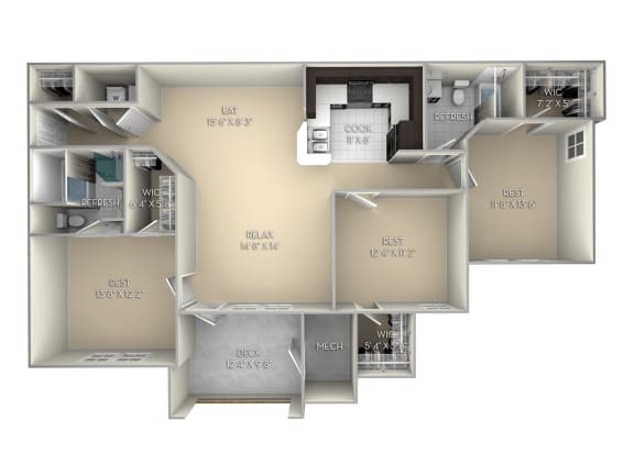 2 bedroom 2 bath unfurnished floor plan H at Village on the Lake Apartments, Spring Lake, 28390