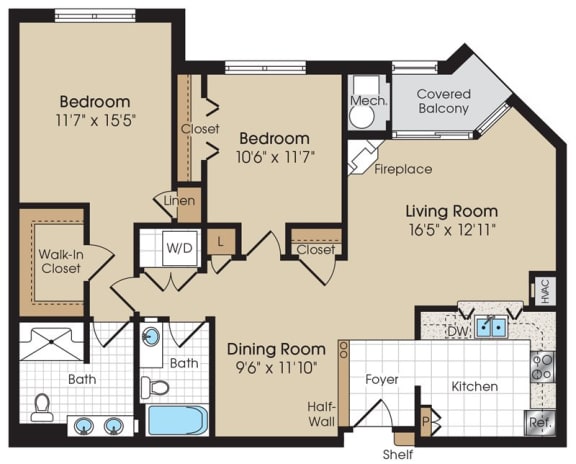 Normandy Floorplan at The Marque Apartments, Gainesville, 20155