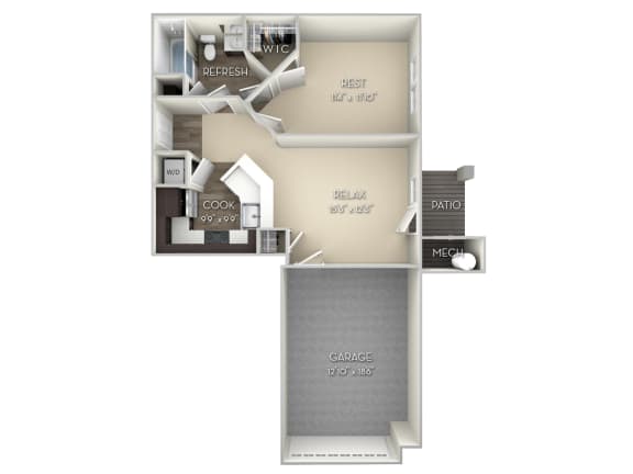 The Oak Broadlands 1 bedroom 1 bath unfurnished floor plan apartment in Ashburn VA at Broadlands, Ashburn, 20148
