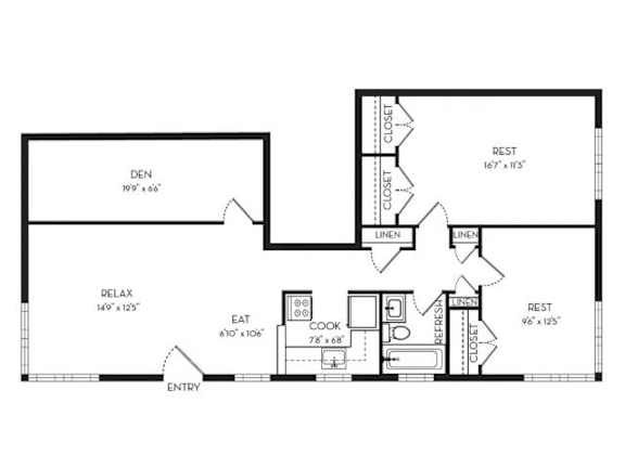 2 Beds 1055 sq ft Floor plan at Park Georgetown Apartments, Arlington, Virginia