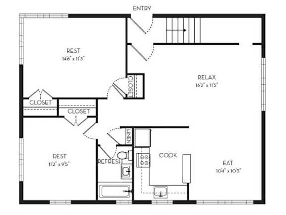 2 Beds 910 sq ft Floor plan at Park Georgetown Apartments, Arlington, VA 22209