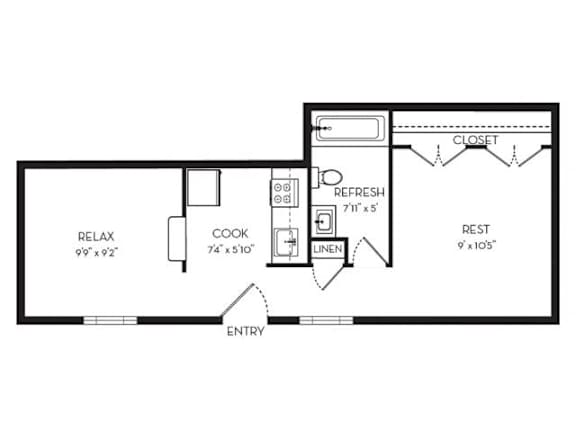Studio Floor Plan at Park Georgetown Apartments, Virginia
