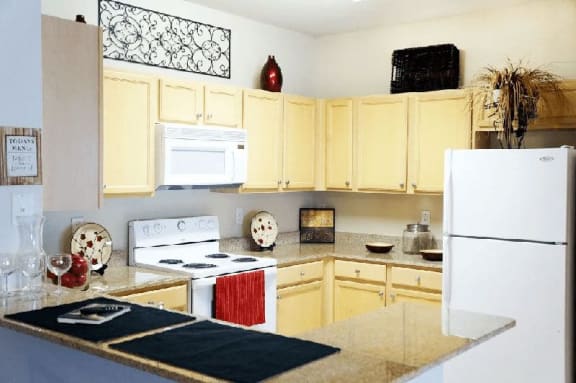 Kitchen decor at Village on the Lake Apartments, North Carolina