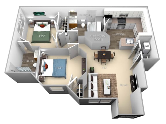 Polk Barrington Park 2 bedroom 2 baths floor plan apartment at Barrington Park Apartments, Manassas, VA, 20110
