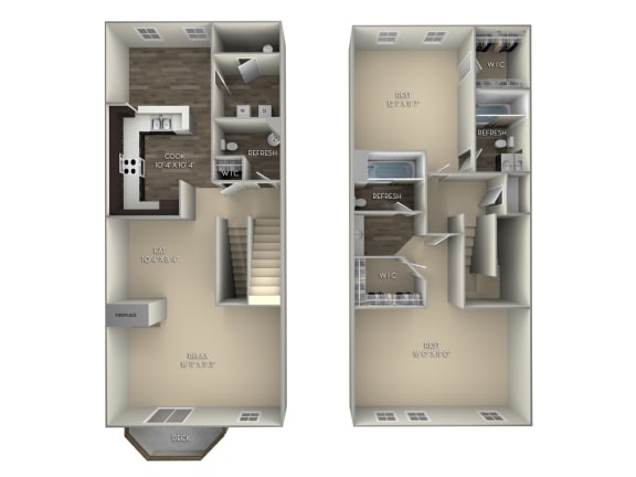 Redwood Town Home Woodland Park 2 bedroom 2.5 bath unfurnished floor plan apartment in Herndon VA