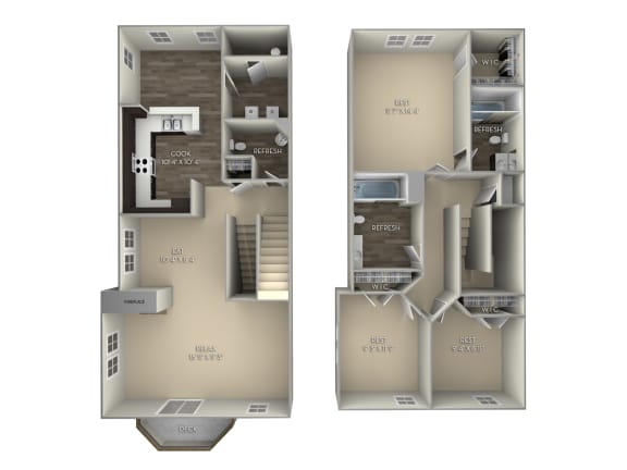 Spruce Town Home Woodland Park 3 bedroom 2.5 bath unfurnished floor plan apartment in Herndon VA
