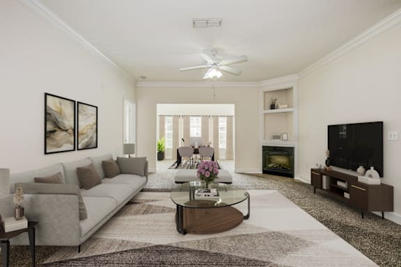 a living room with a couch and a coffee table at Stone Gate Apartments, North Carolina, 28390