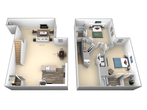 Floor Plan  Taylor Barrington Park 2 bedroom 2 and a half baths floor plan apartment in Manassas VA
