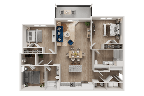 Three Bedroom A Floor Plan at The Landings at Hard Scrabble, Columbia, 29203
