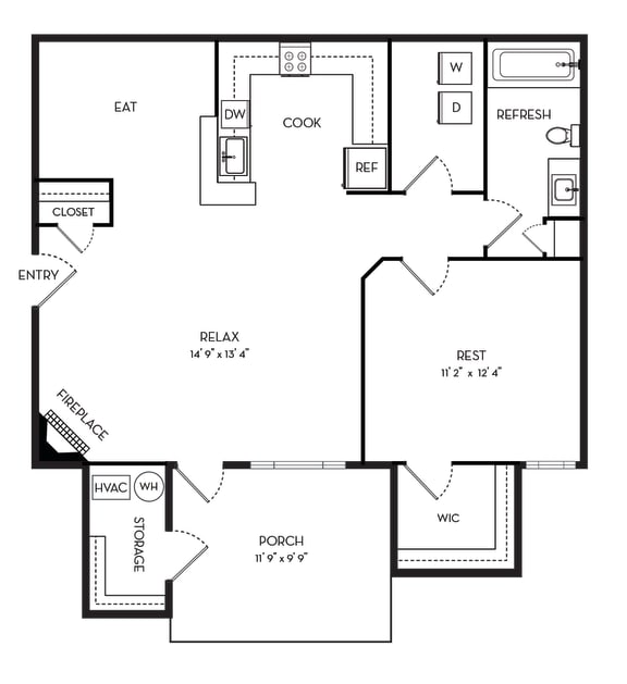 786 Square-Feet 1 Bedroom A 1 Bath Floor Plan at Stone Gate Apartments, Spring Lake, North Carolina