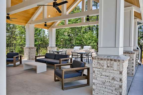 Outdoor Shaded Lounge with BBQ grills at The Landings at Hard Scrabble, South Carolina
