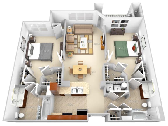 Floor Plan  2-bedroom-2-bath-furnished at The Villagio Apartments, Fayetteville, NC