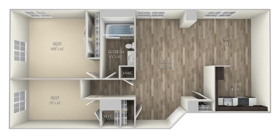 Adams 2 Bedroom 1 Bathroom Floor Plan at Columbia Uptown, Washington, Washington