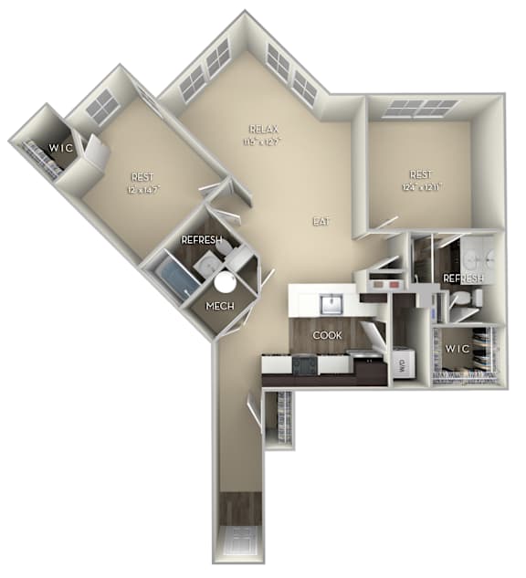 Cavalier Kensington Place 2 bedrooms 2 baths unfurnished floor plan apartment in Woodbridge VA at Kensington Place, Virginia