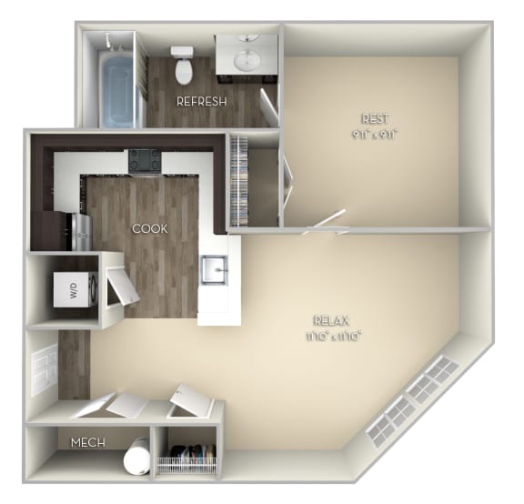 Duke Kensington Place studio and 1 bath unfurnished floor plan apartment in Woodbridge VA at Kensington Place, Woodbridge, 22191