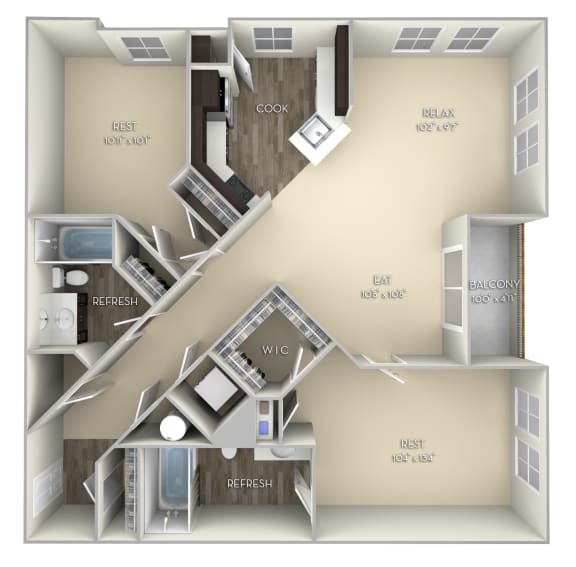 Ellicott Kensington Place 2 bedrooms 2 baths unfurnished floor plan apartment in Woodbridge VA at Kensington Place, Woodbridge, Virginia