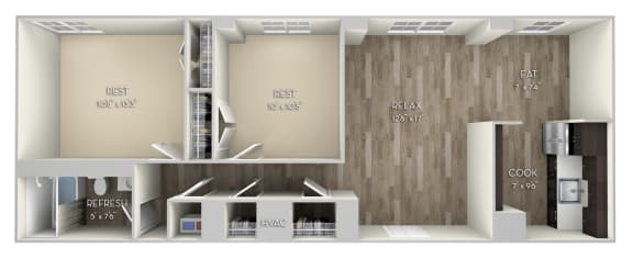 Ellington 2 Bed 1 Bath Floorplan at Columbia Uptown, Washington, 20009