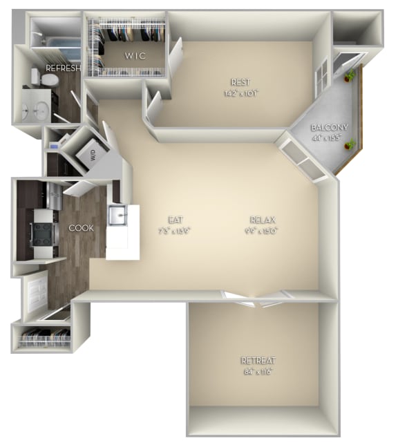 Kingston Kensington Place 1 bedroom 1 bath unfurnished floor plan apartment in Woodbridge VA at Kensington Place, Woodbridge, VA
