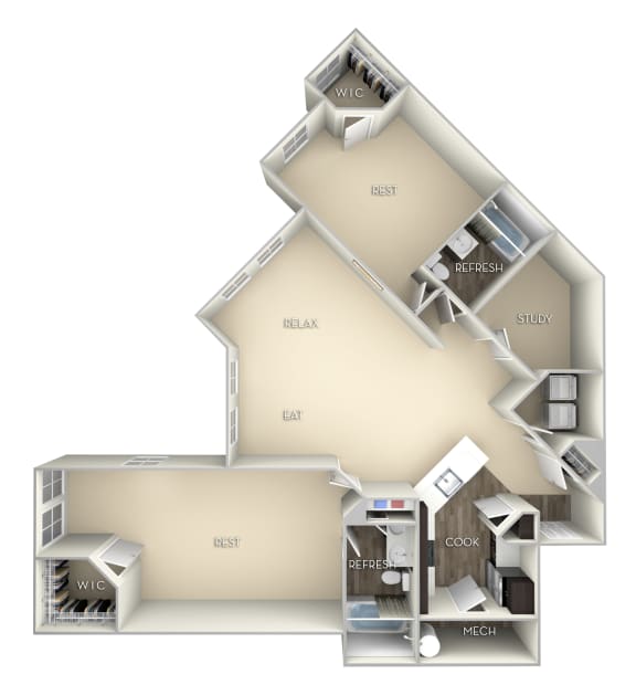 Monarch Kensington Place 2 bedrooms 2 baths unfurnished floor plan apartment at Kensington Place, Woodbridge, 22191