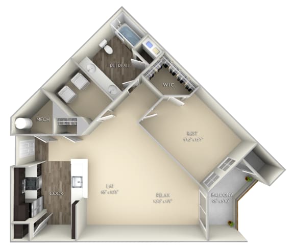 Newcastle Kensington Place 1 bedroom 1 bath unfurnished floor plan apartment  at Kensington Place, Woodbridge