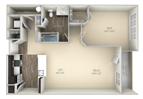 Oxford Kensington Place 1 bedroom 1 bath unfurnished floor plan apartment in Woodbridge VA at Kensington Place, Virginia, 22191