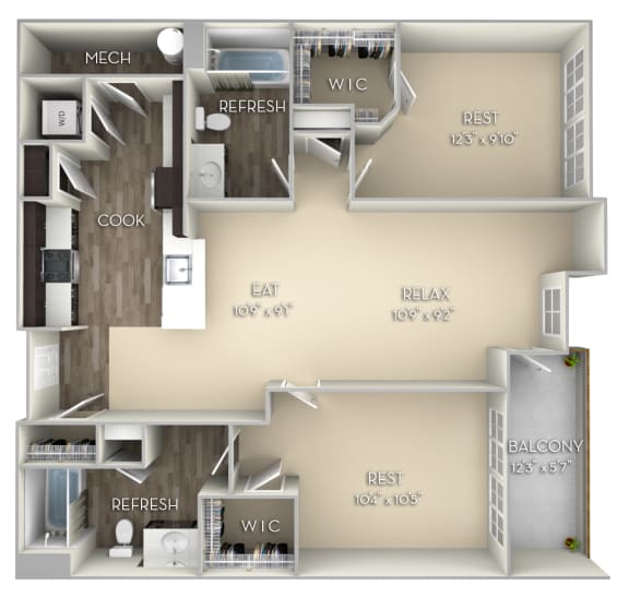 Porter Kensington Place 2 bedrooms 2 baths unfurnished floor plan apartment in Woodbridge VA Porter Kensington Place 2 bedrooms 2 baths unfurnished floor plan apartment in Woodbridge VA at Kensington Place, Virginia