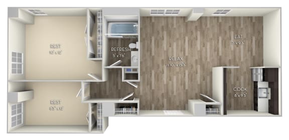 Irving 2 Bedroom 1 Bath Floor Plan at Columbia Uptown, Washington, 20009