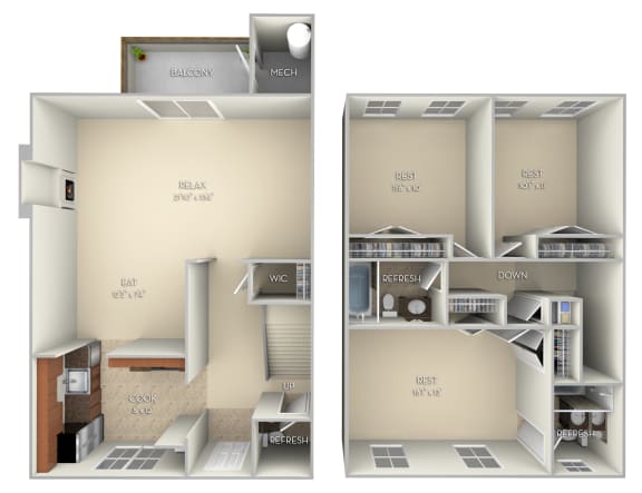 Woodlawn TH Fairfax Square 3 bedroom 2andhalf bath unfurnished floor plan apartment in Fairfax VA at Fairfax Square, Fairfax