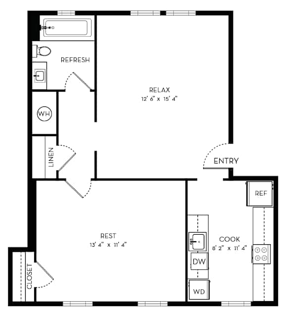 A floor plan of a house with a RELAX room, a REFRESH room, and a COOK room.