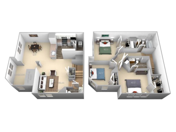 Wilson Barrington Park 3 bedroom 2 and a half baths floor plan apartment at Barrington Park Apartments, Manassas, Virginia
