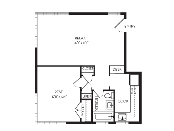 1 Bed Floor Plan at Park Georgetown, Virginia