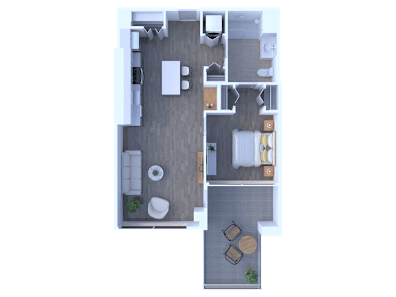 One bedroom apartment floor plan with patio at TLC Grand Apartments, Illinois, 60015
