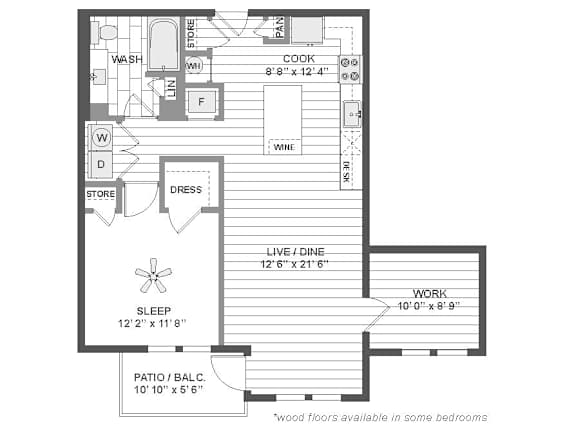 One bedroom floor plan with home office nook at TLC Grand Apartments, Illinois, 60015