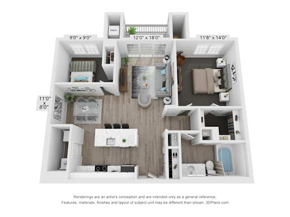 2 Bedroom B1 floorplan