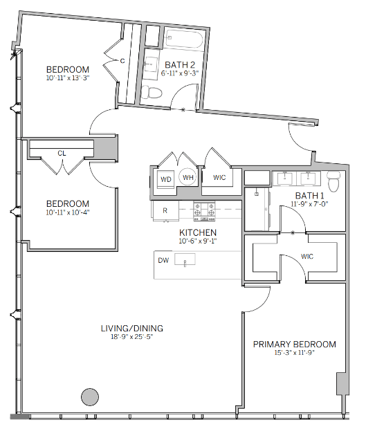 Floor Plan  A floor plan of a house with labeled rooms and dimensions.