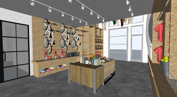 a rendering of a bike rack on the wall in a retail store