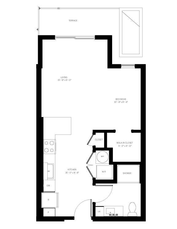 E1-551 SF Floor Plan at AVE Phoenix Terra, Arizona, 85003