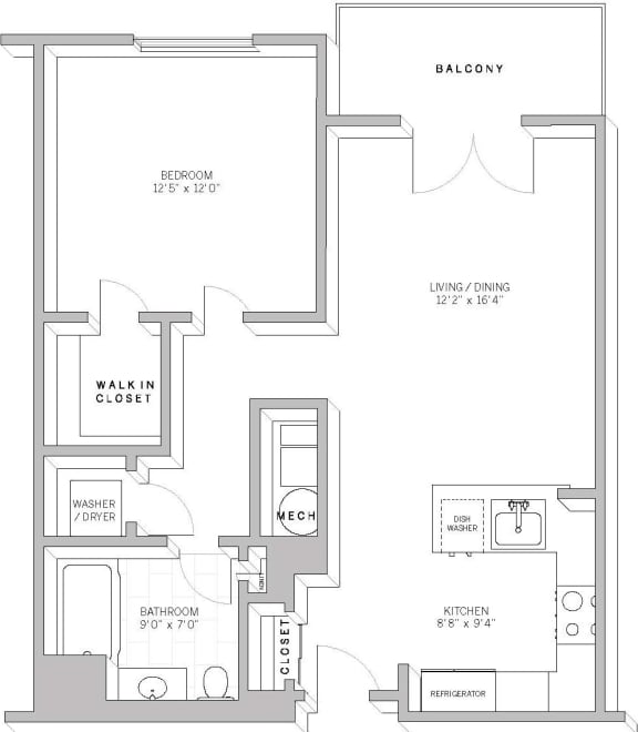 1 Bed 1 Bath A2C Floor Plan at AVE Florham Park, Florham Park, NJ