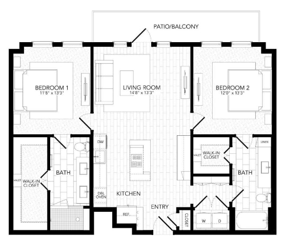 A black and white floor plan of a house with labeled rooms.