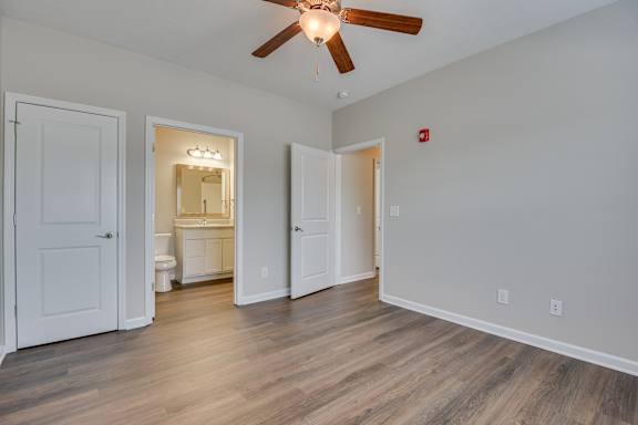 Bedroom with bathroom and closet door at The Vista Apartments &amp; Townhomes, South Carolina, 29851