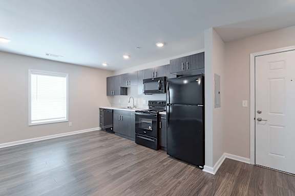Spacious bright kitchen with modern appliances at The Vista Apartments &amp; Townhomes, Warrenville, SC 29851