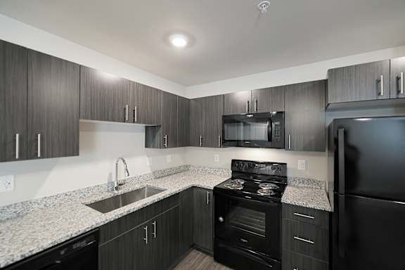 Kitchen With Black Appliances at Hamilton Park, Greenwood South Carolina